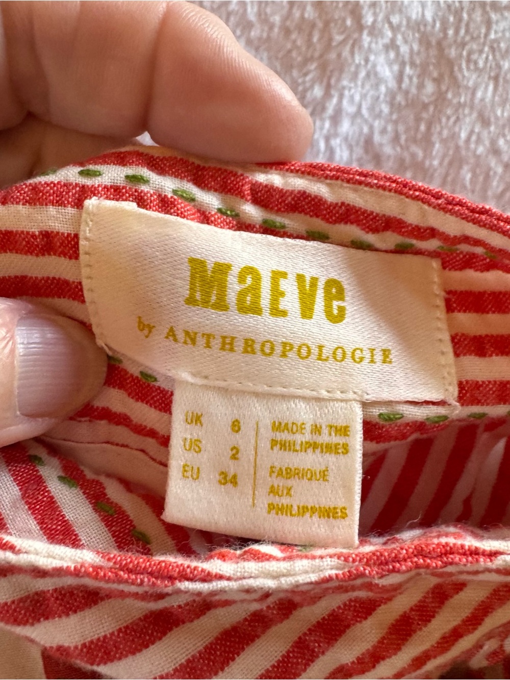 Anthropologie Maeve Red and White Striped Wrap Skirt With Tomato Print Shorts - Picture 5 of 11